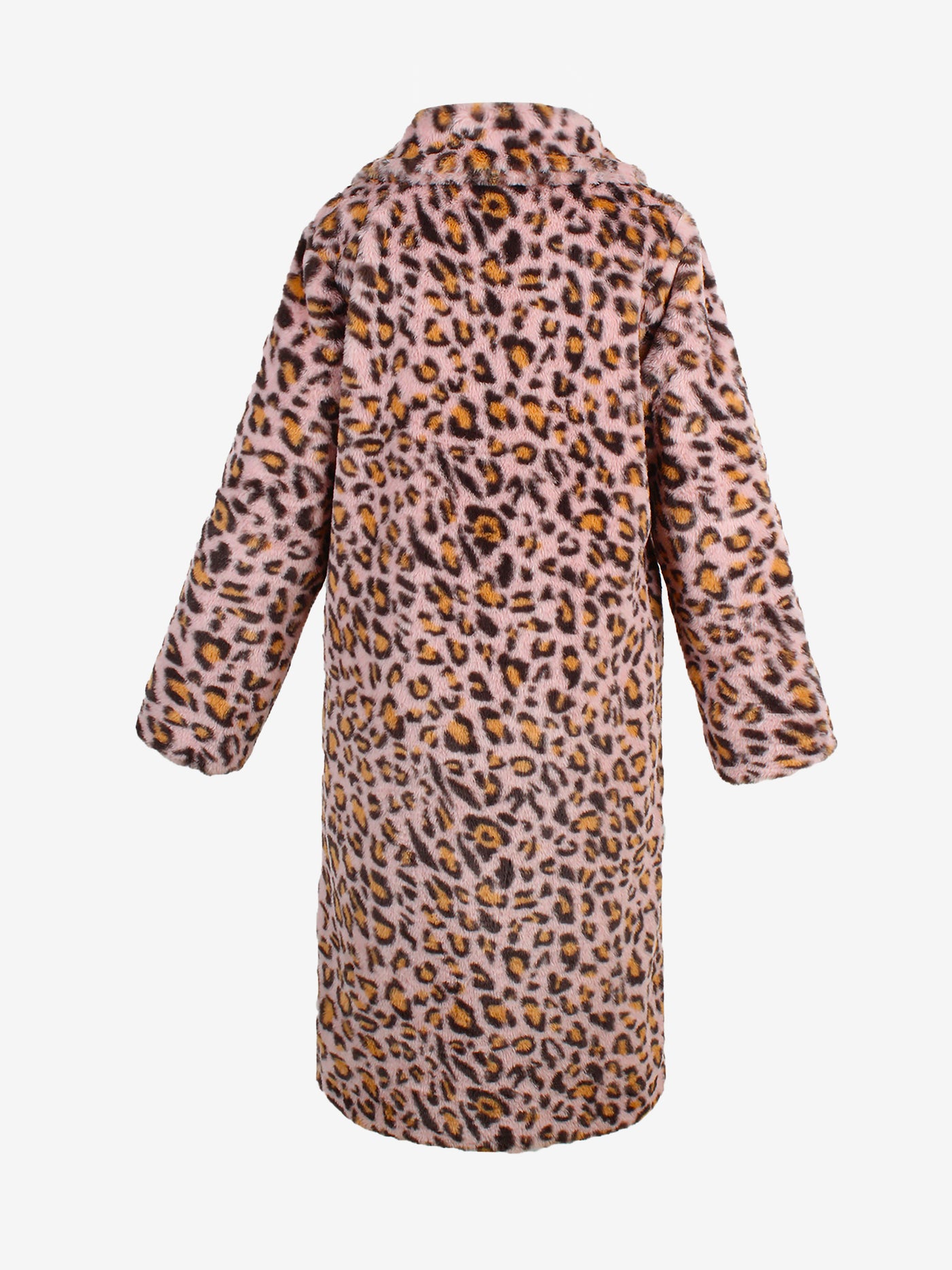 Allegra K Leopard Print Faux Fur Collared Long Sleeves Jacket