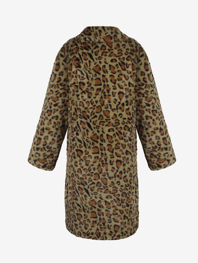 Leopard Print Faux Fur Collared Long Sleeves Jacket