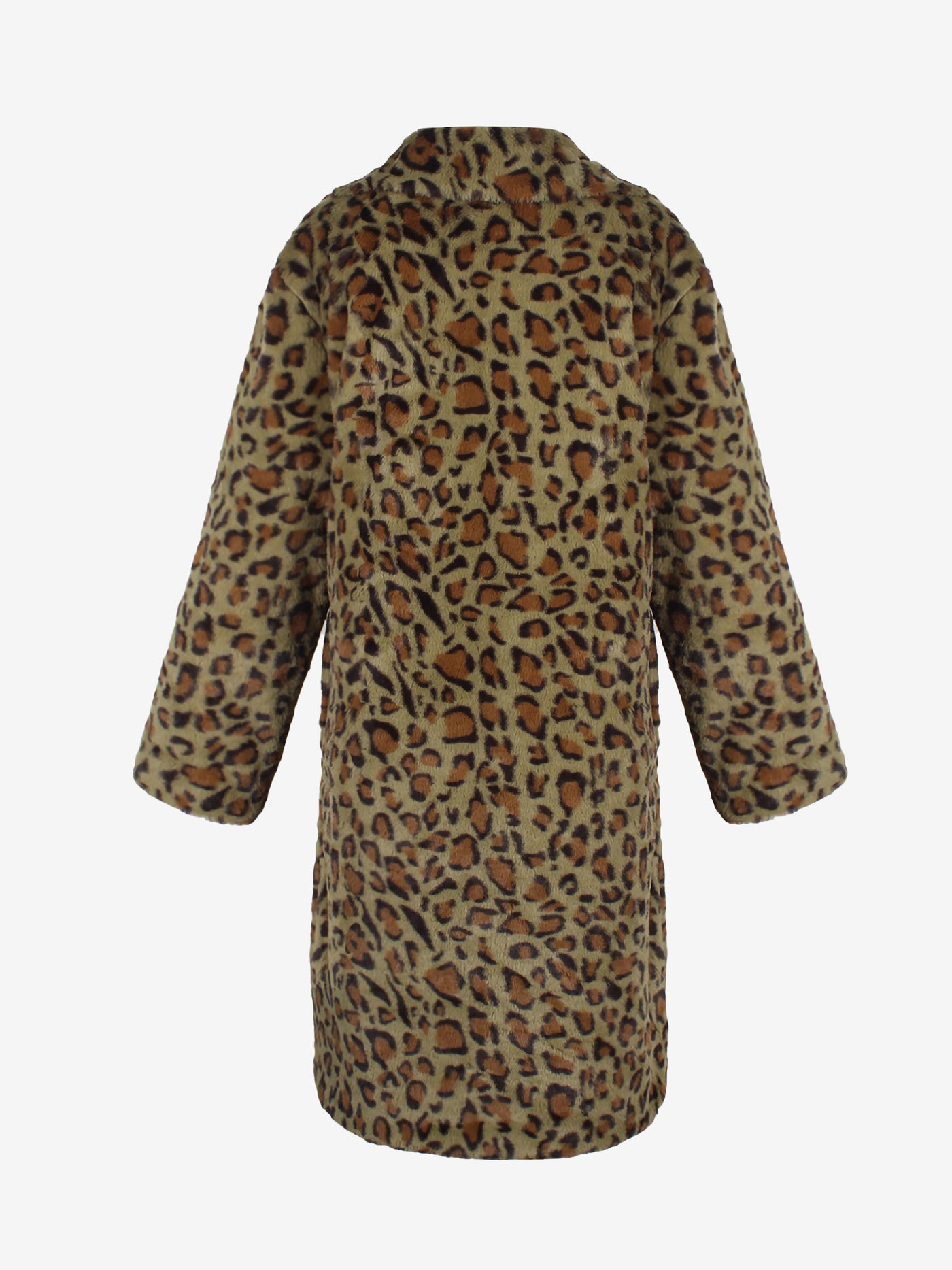 Allegra K Leopard Print Faux Fur Collared Long Sleeves Jacket