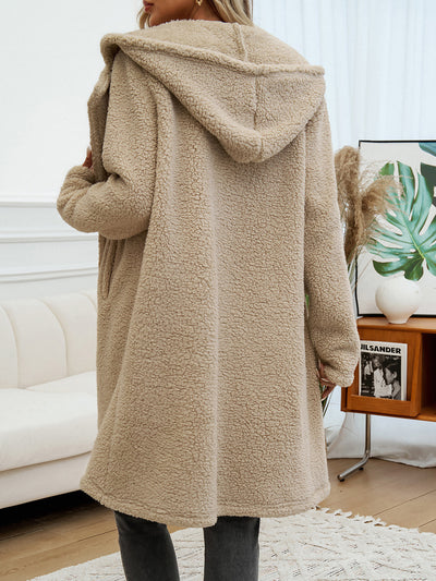 Casual Polar Fleece Hooded Pocketed Long Sleeves Jacket