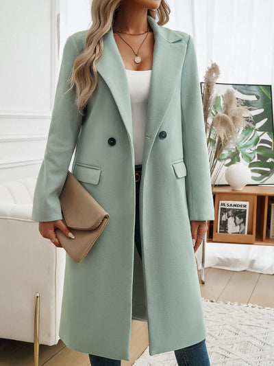 Notched Lapel One Button Long Sleeves Pea Coat