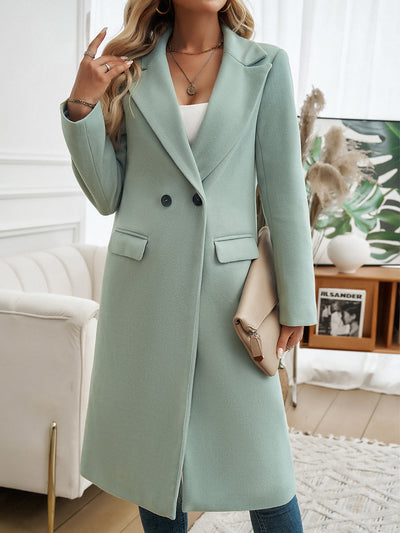 Notched Lapel One Button Long Sleeves Pea Coat