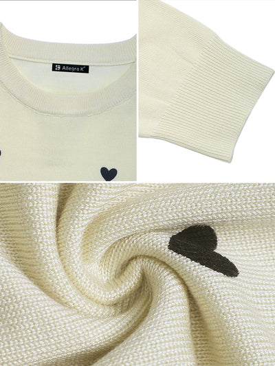 Heart Print Long Sleeves Round Neck Knitted Sweater