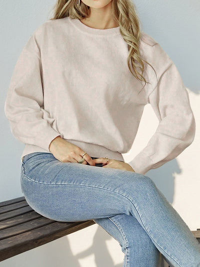 Long Sleeve Solid Color Crew Neck Knitted Sweater