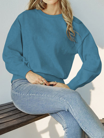 Long Sleeve Solid Color Crew Neck Knitted Sweater