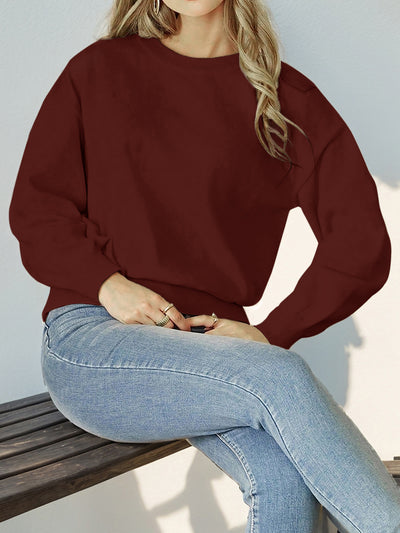 Long Sleeve Solid Color Crew Neck Knitted Sweater