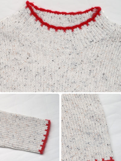 Mock Neck Long Sleeves Heart Knitted Sweater