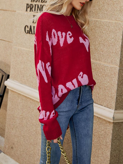 Love Letter Long Sleeves Round Neck Knitted Sweater