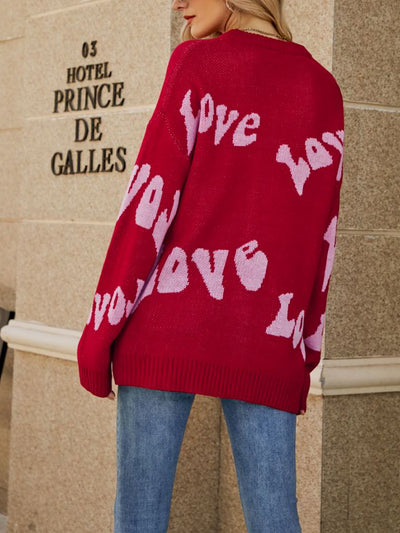 Love Letter Long Sleeves Round Neck Knitted Sweater