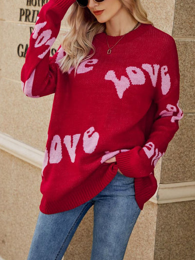 Love Letter Long Sleeves Round Neck Knitted Sweater