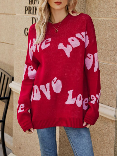 Love Letter Long Sleeves Round Neck Knitted Sweater