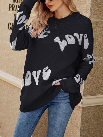 Love Letter Long Sleeves Round Neck Knitted Sweater