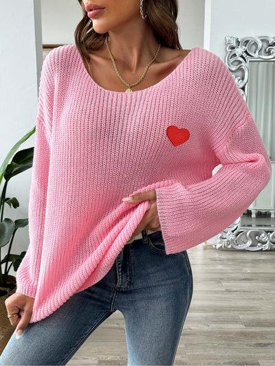 Heart Graphic Long Sleeves Pullover Knitted Sweater