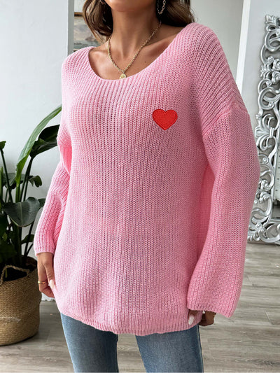 Heart Graphic Long Sleeves Pullover Knitted Sweater