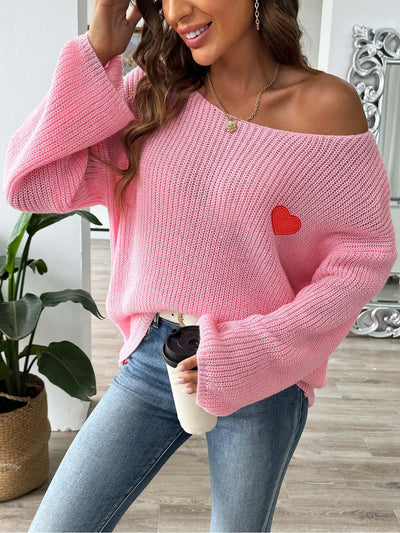 Heart Graphic Long Sleeves Pullover Knitted Sweater