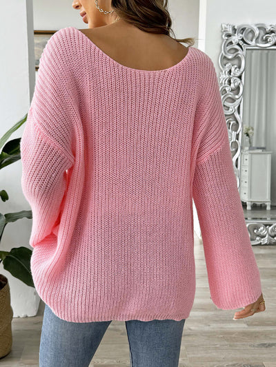 Heart Graphic Long Sleeves Pullover Knitted Sweater