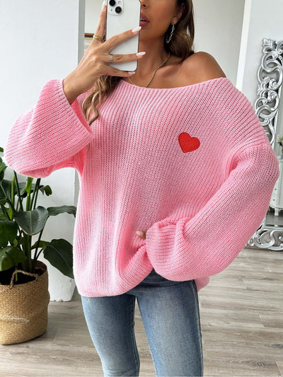 Heart Graphic Long Sleeves Pullover Knitted Sweater