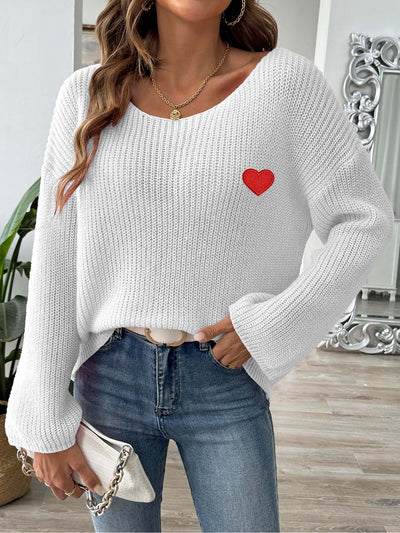 Heart Graphic Long Sleeves Pullover Knitted Sweater