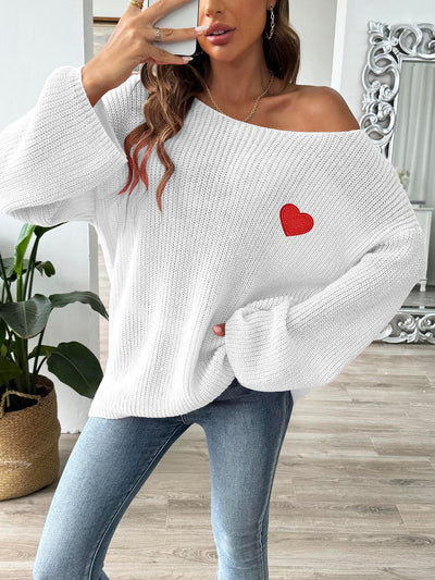 Heart Graphic Long Sleeves Pullover Knitted Sweater