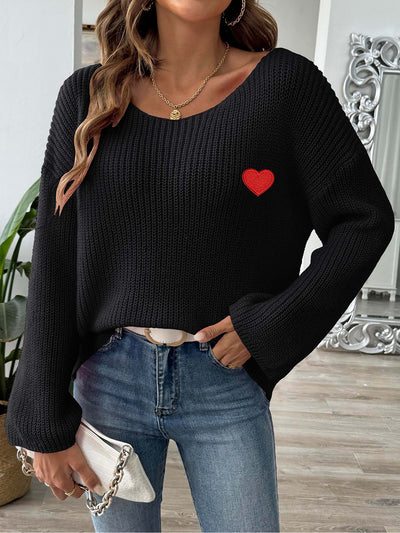 Heart Graphic Long Sleeves Pullover Knitted Sweater