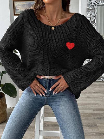 Heart Graphic Long Sleeves Pullover Knitted Sweater