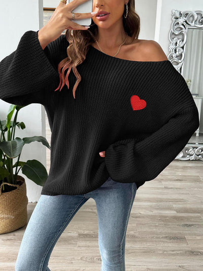 Heart Graphic Long Sleeves Pullover Knitted Sweater