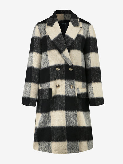 Plaid Notched Lapel Double Breasted Long Sleeves Coat