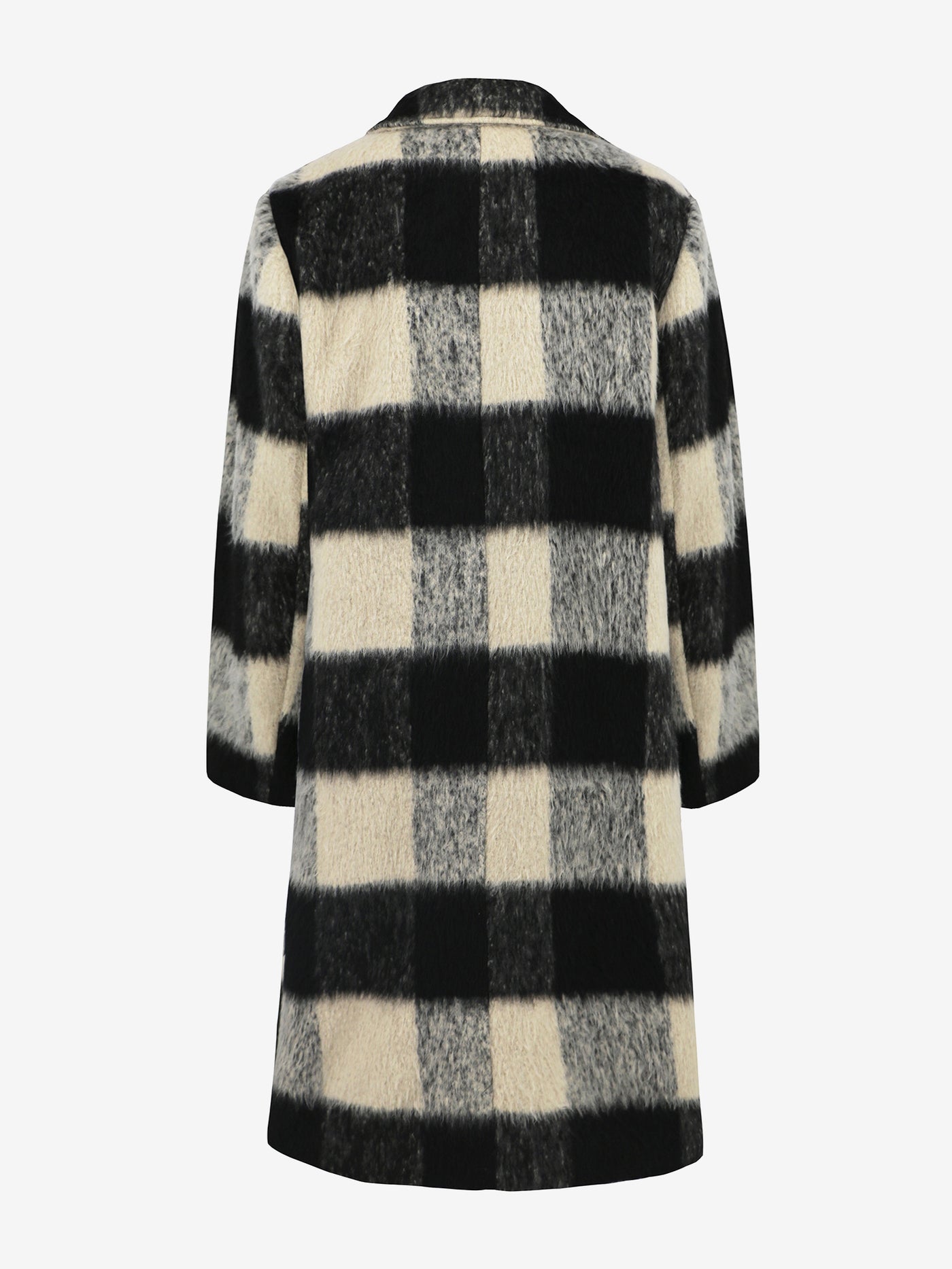 Allegra K Plaid Notched Lapel Double Breasted Long Sleeves Coat