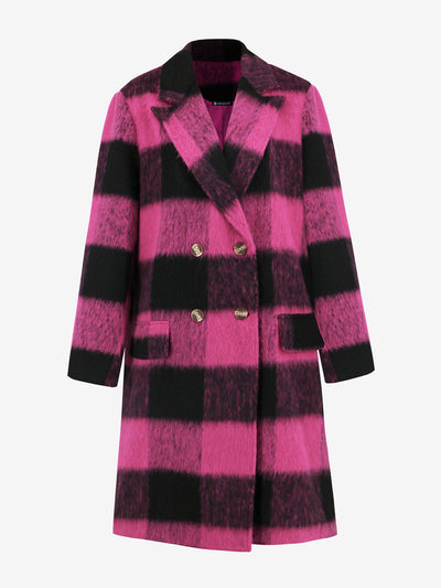 Plaid Notched Lapel Double Breasted Long Sleeves Coat