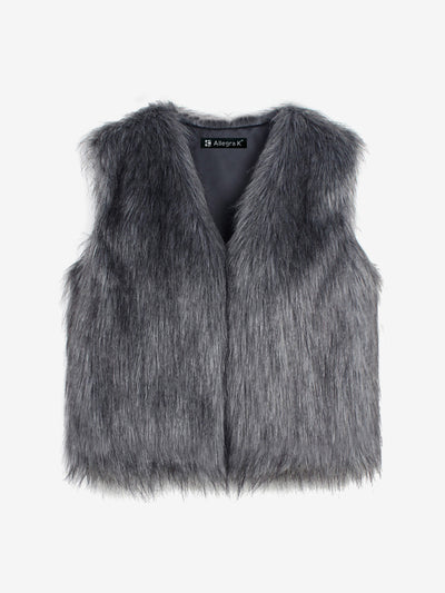 Faux Fur Sleeveless Open Front Cropped Vest