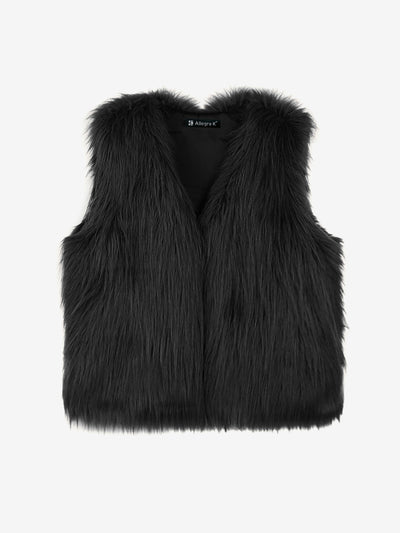 Faux Fur Sleeveless Open Front Cropped Vest