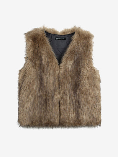 Faux Fur Sleeveless Open Front Cropped Vest