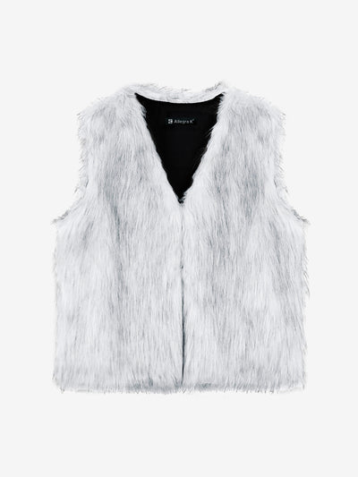 Faux Fur Sleeveless Open Front Cropped Vest