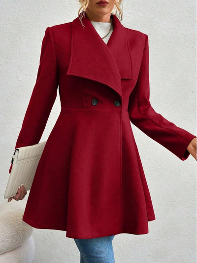 Lapel Long Sleeves Bouble Breasted Peplum Coat