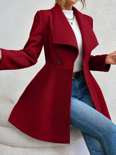 Lapel Long Sleeves Bouble Breasted Peplum Coat