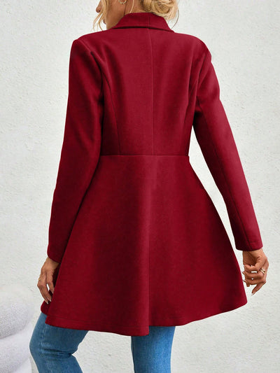 Lapel Long Sleeves Bouble Breasted Peplum Coat