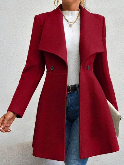 Lapel Long Sleeves Bouble Breasted Peplum Coat