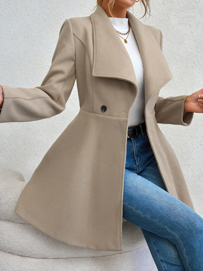 Lapel Long Sleeves Bouble Breasted Peplum Coat