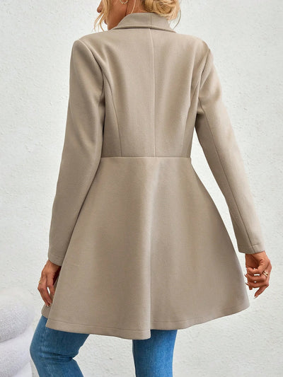 Lapel Long Sleeves Bouble Breasted Peplum Coat