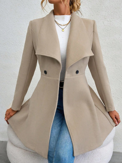 Lapel Long Sleeves Bouble Breasted Peplum Coat