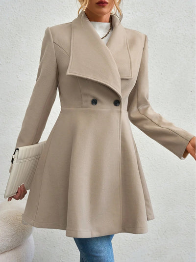 Lapel Long Sleeves Bouble Breasted Peplum Coat