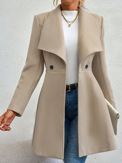 Lapel Long Sleeves Bouble Breasted Peplum Coat