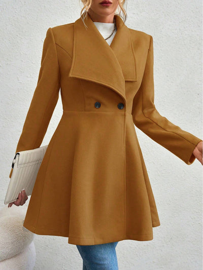 Lapel Long Sleeves Bouble Breasted Peplum Coat