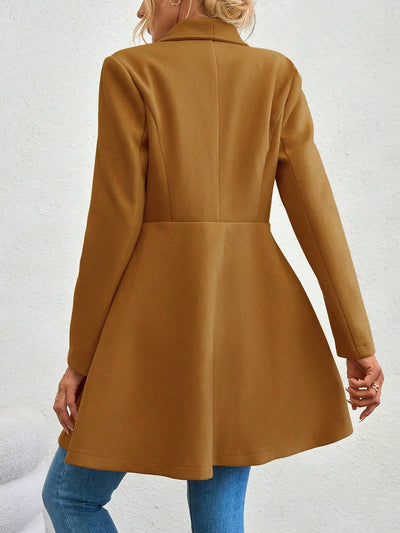 Lapel Long Sleeves Bouble Breasted Peplum Coat