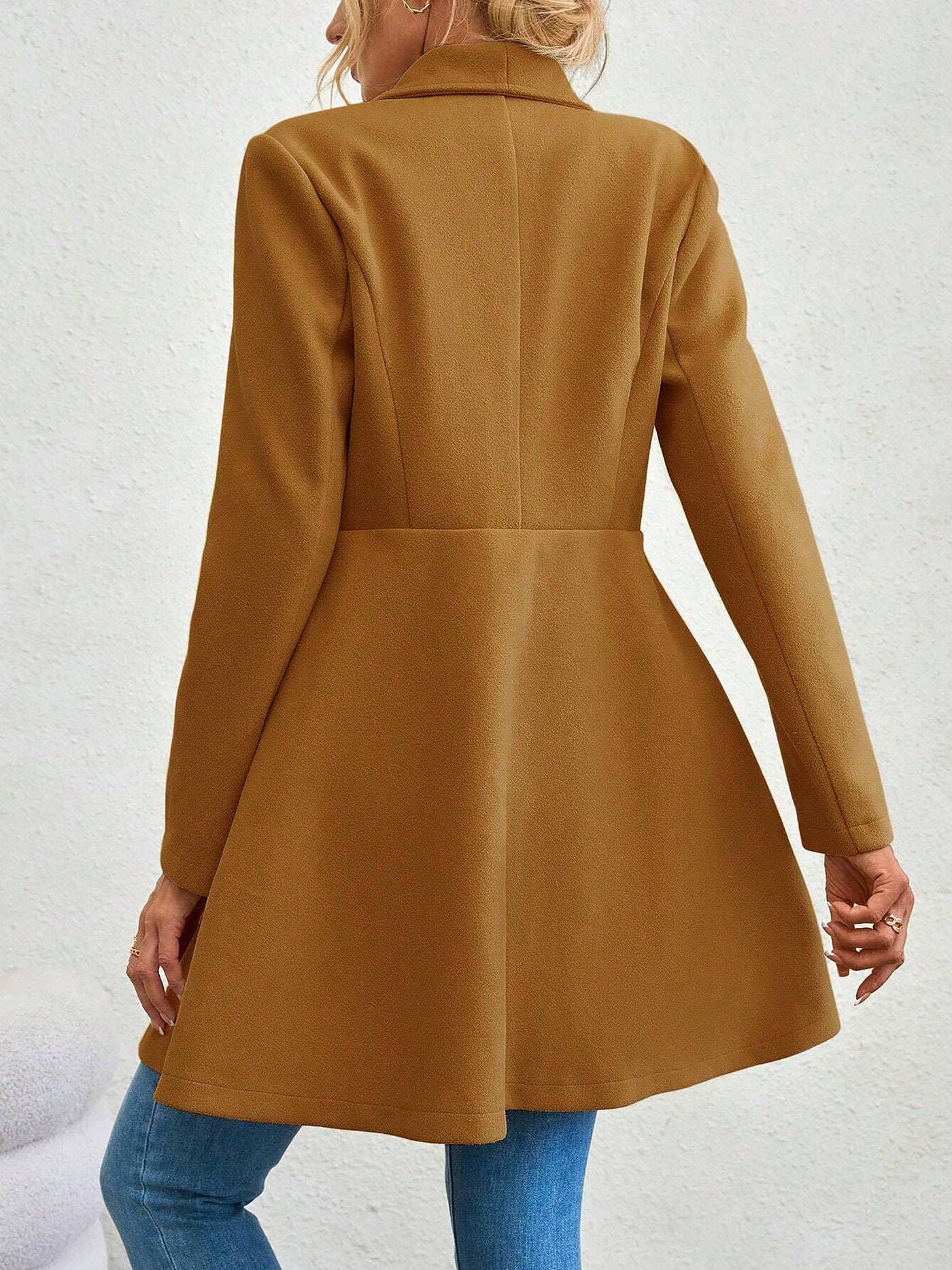 Allegra K Lapel Long Sleeves Bouble Breasted Peplum Coat