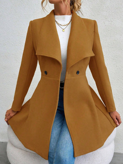 Lapel Long Sleeves Bouble Breasted Peplum Coat