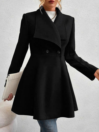 Lapel Long Sleeves Bouble Breasted Peplum Coat