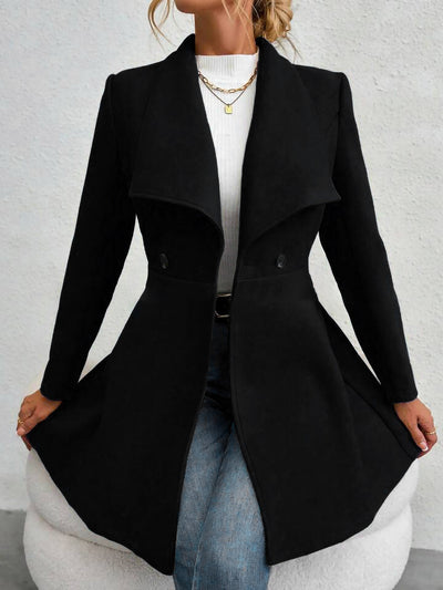 Lapel Long Sleeves Bouble Breasted Peplum Coat