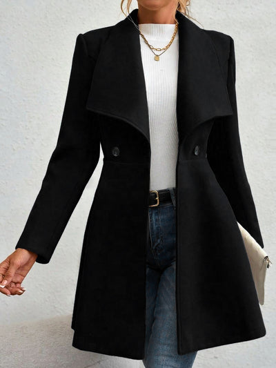 Lapel Long Sleeves Bouble Breasted Peplum Coat