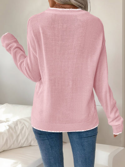 Loose Long Sleeve Round Neck Christmas Bow Sweater